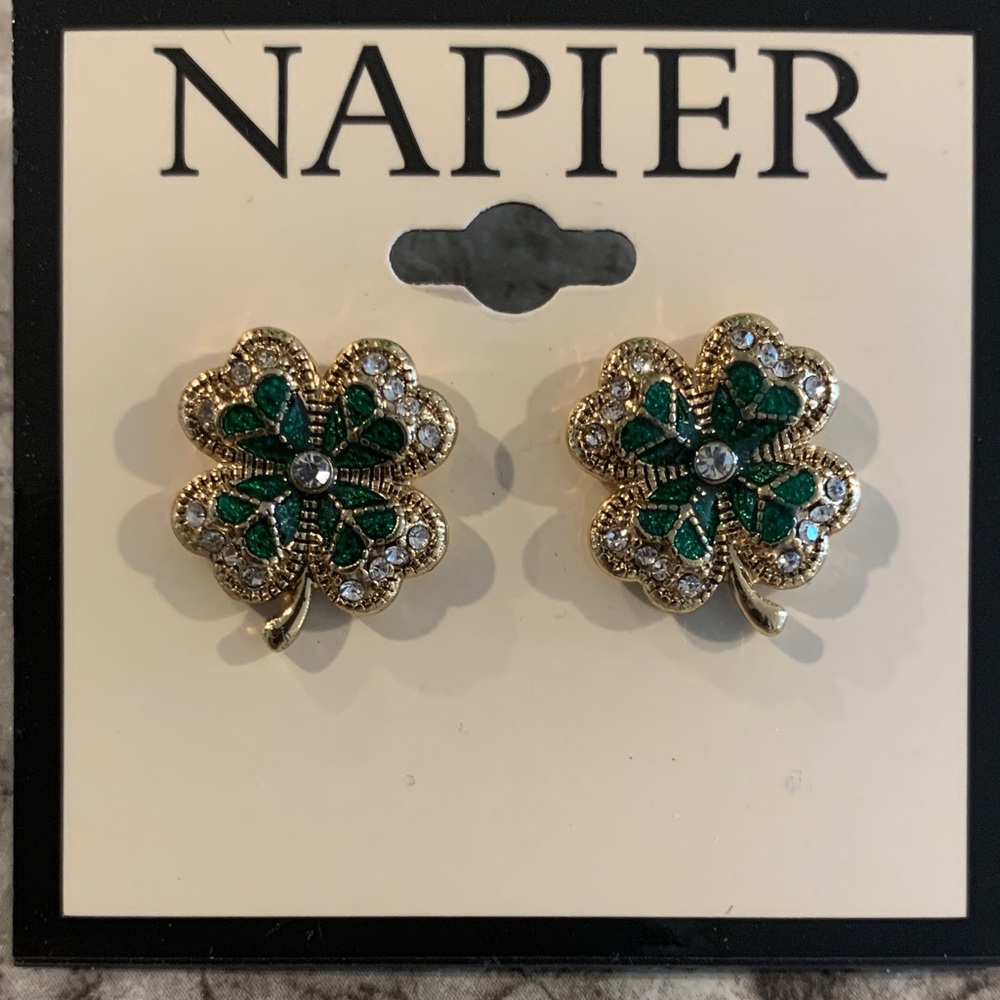 Napier Gold and Green Shamrock Earrings